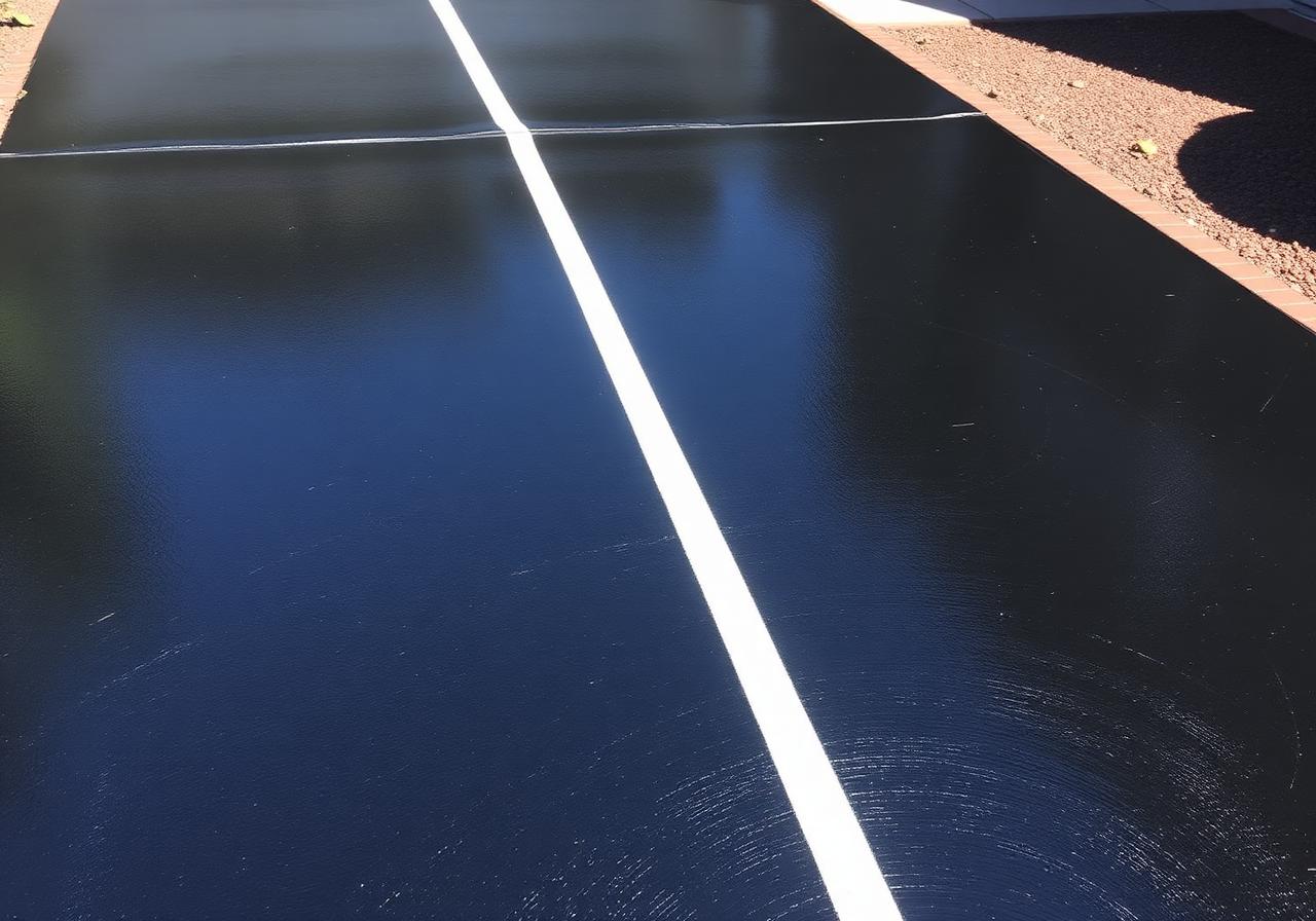 After sealcoating — deep glossy black with sharp striping